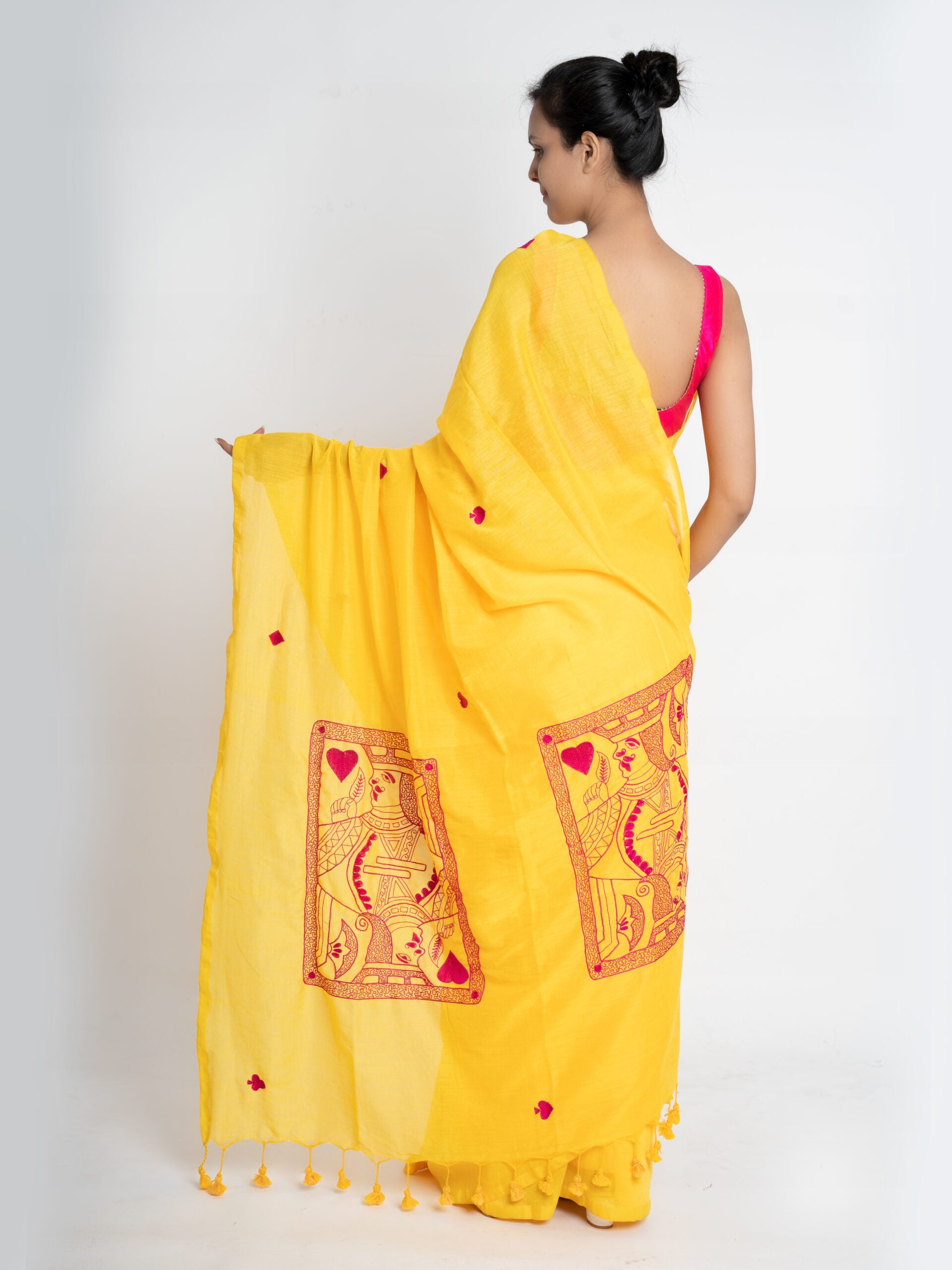 Playfulness with Colors – Hand Embroidered Mulmul Saree - Kozylook